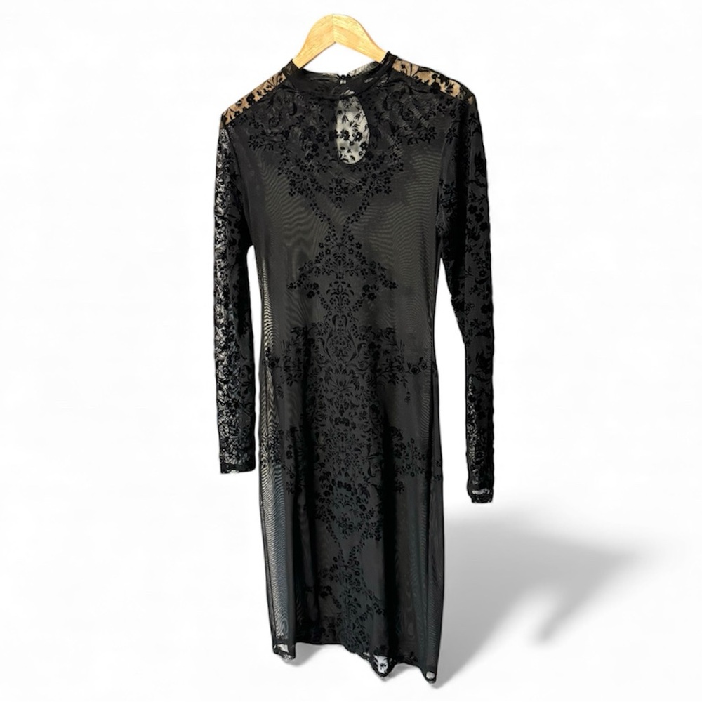 Vintage Whimsigoth Sheer Black Dress Velvet Burnout‎ LBD Cocktail Womens Medium